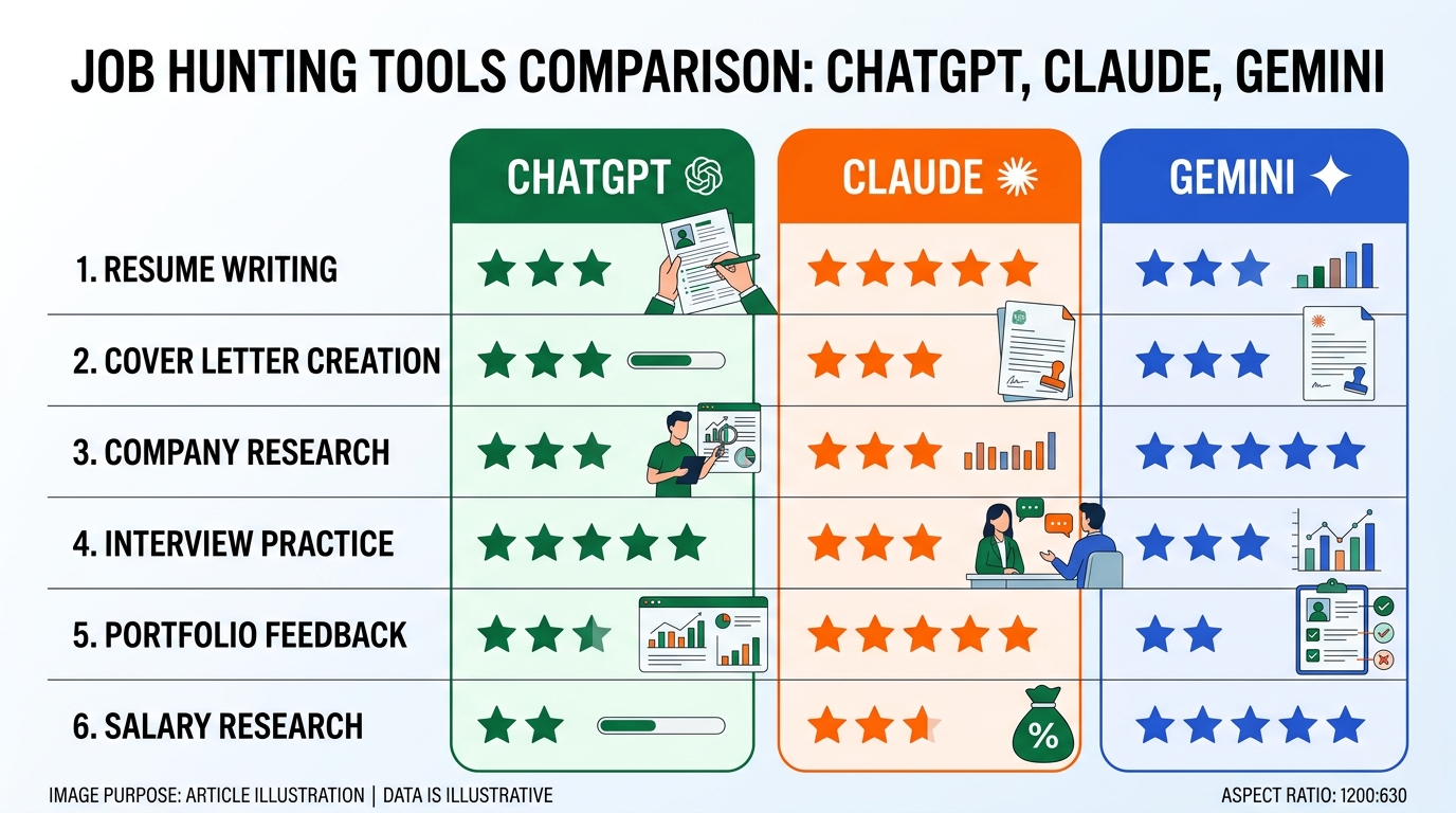 ChatGPT vs Claude vs Gemini 転職活用比較