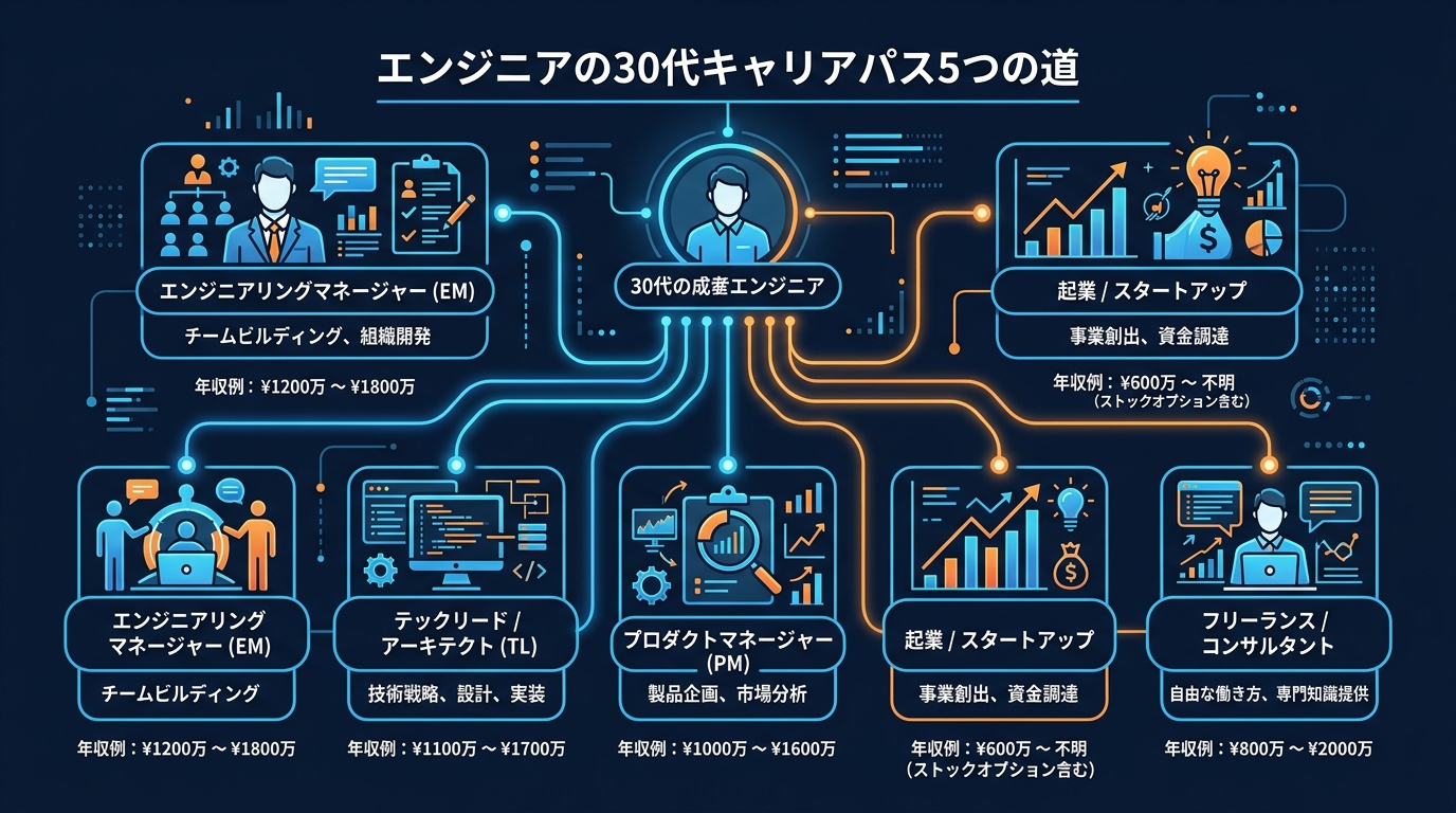 30代エンジニアの5つのキャリアパス概念図
