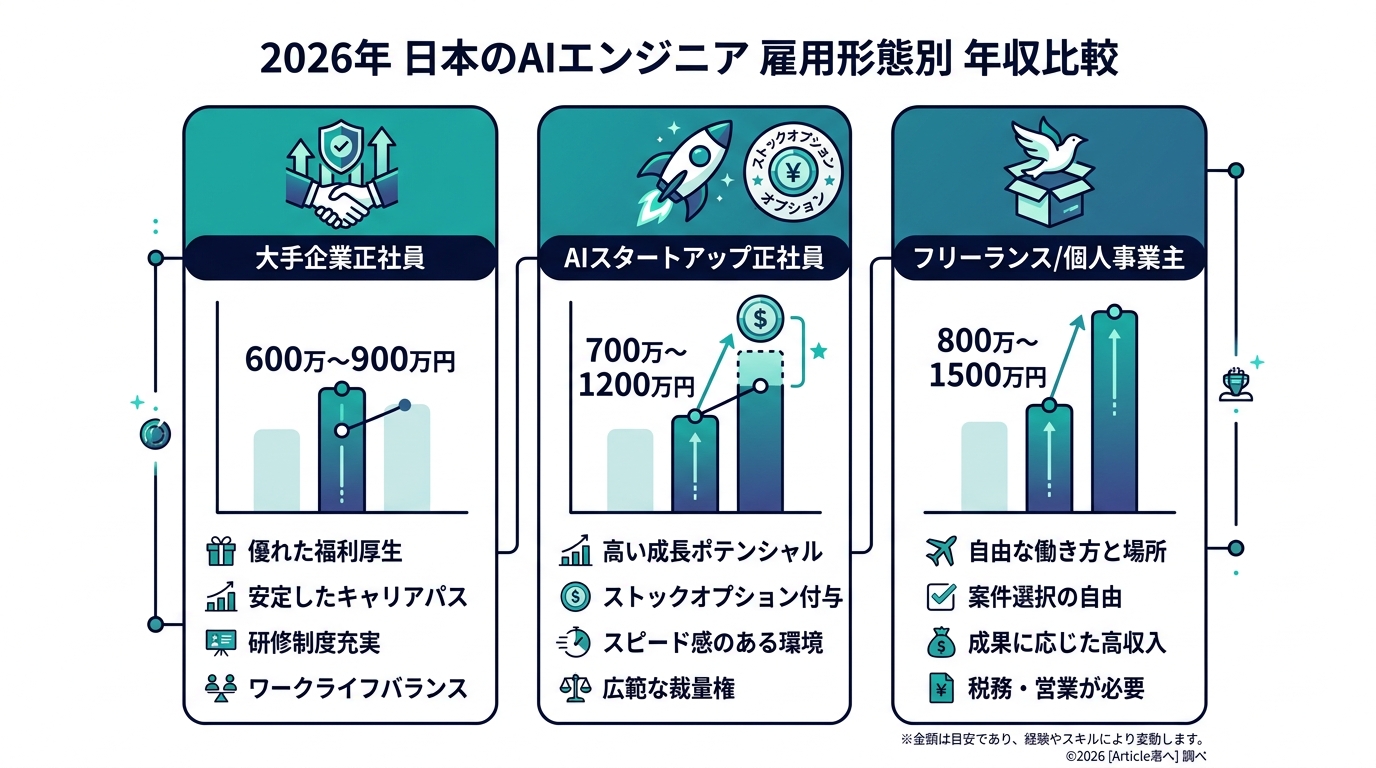 AIエンジニア 雇用形態別年収比較チャート 2026年