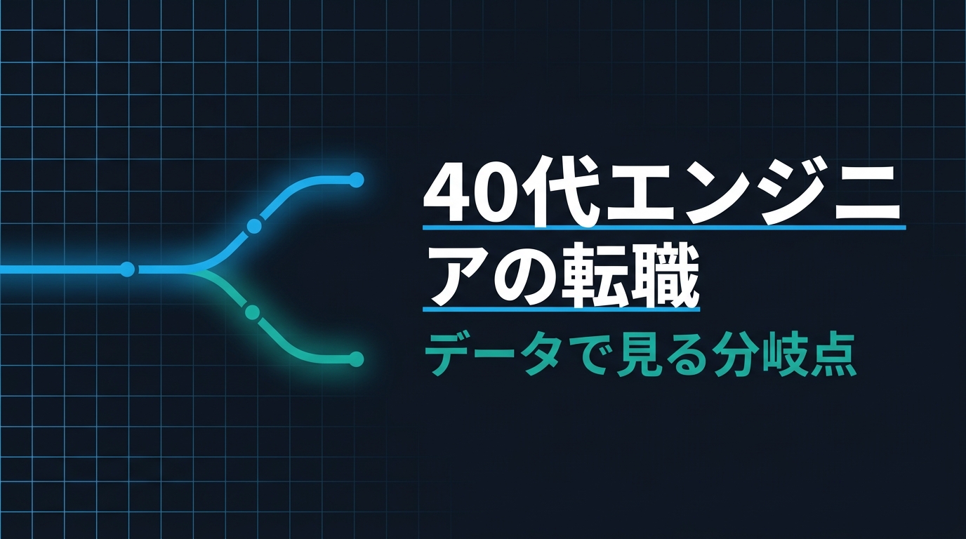 40代エンジニアの転職 データで見る分岐点と書かれたアイキャッチ画像。1本の道が2方向に分岐する図