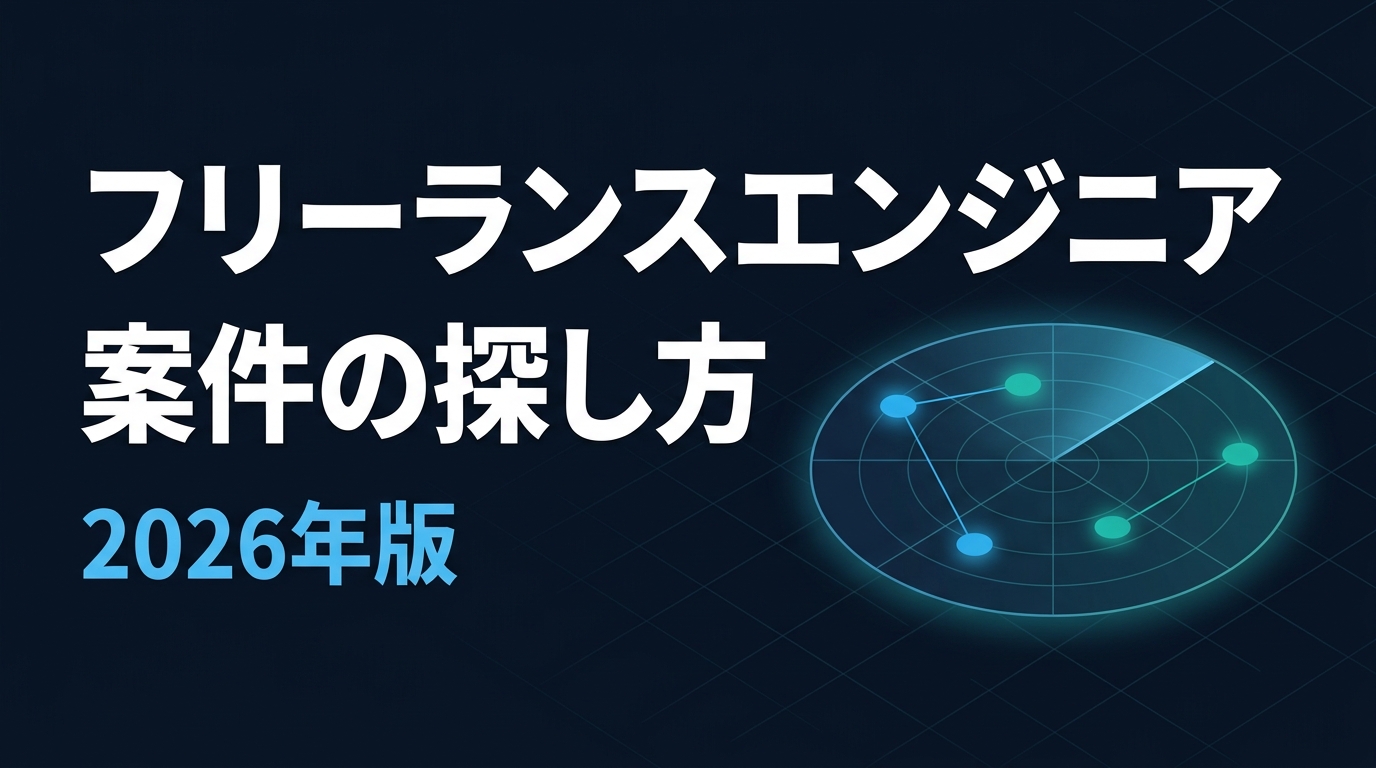 フリーランスエンジニアの案件の探し方 2026年版のアイキャッチ画像。4つの探索チャネルをレーダーで捉えるイメージ
