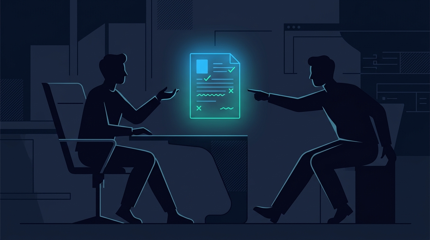 担当者と職務経歴書をレビューし合い、修正点をチェックしているイラスト