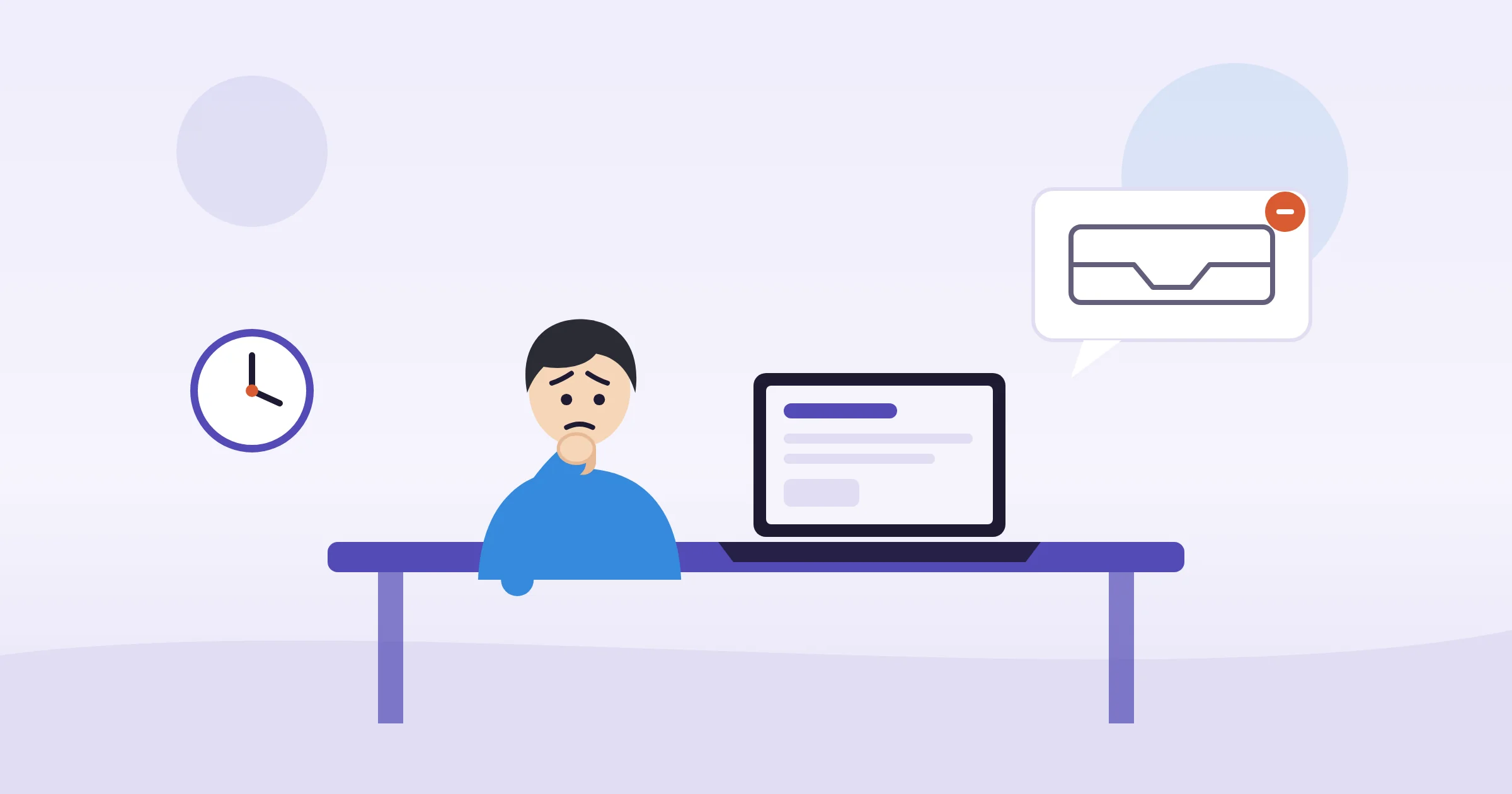 ノートPCの前で転職エージェントからの連絡を待ちながら考え込むエンジニアのイラスト